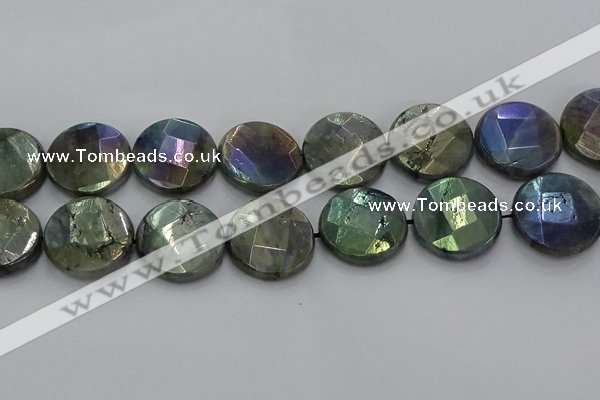 CLB682 15.5 inches 25mm faceted coin AB-color labradorite beads