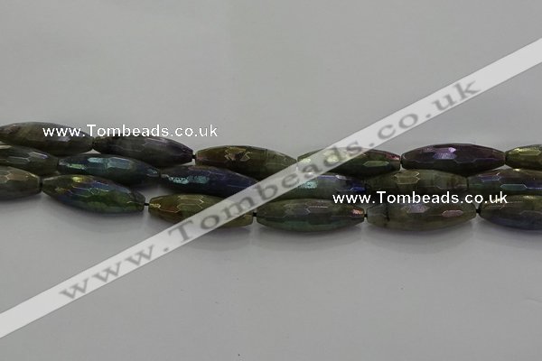 CLB789 15.5 inches 10*30mm faceted rice AB-color labradorite beads