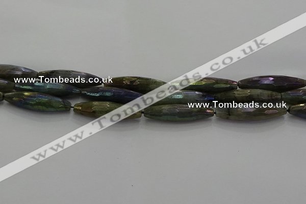 CLB790 15.5 inches 10*40mm faceted rice AB-color labradorite beads