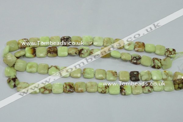 CLE60 15.5 inches 12*12mm faceted square lemon turquoise beads