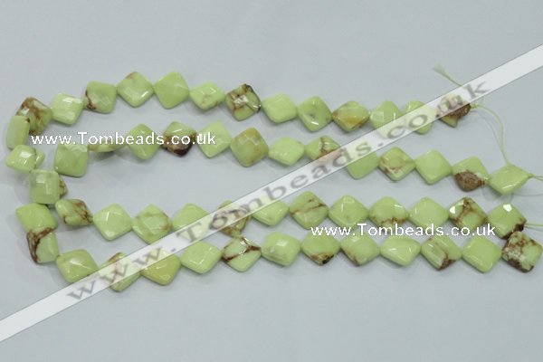 CLE68 15.5 inches 12*12mm faceted diamond lemon turquoise beads