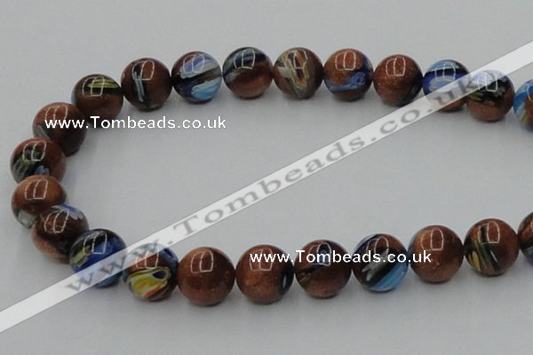 CLG542 16 inches 12mm round goldstone & lampwork glass beads