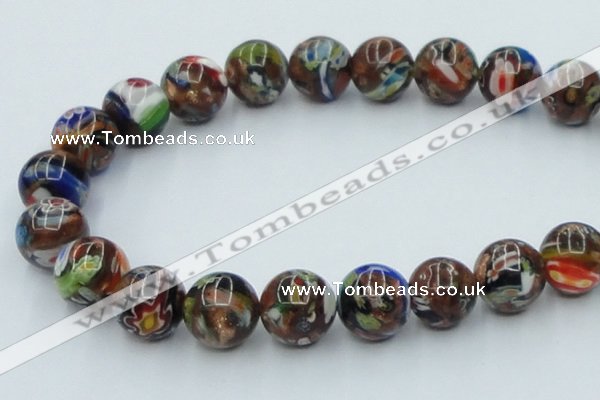 CLG543 16 inches 14mm round goldstone & lampwork glass beads