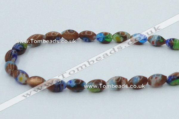 CLG545 16 inches 8*13mm rice goldstone & lampwork glass beads