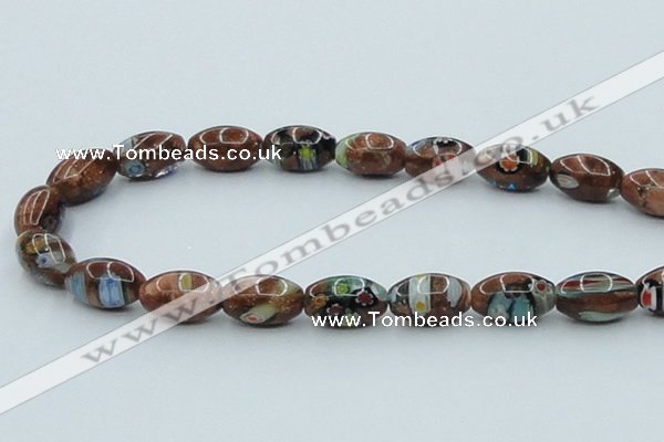 CLG546 16 inches 10*14mm rice goldstone & lampwork glass beads