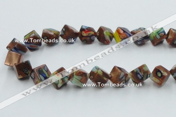 CLG548 16 inches 10*10mm cube goldstone & lampwork beads