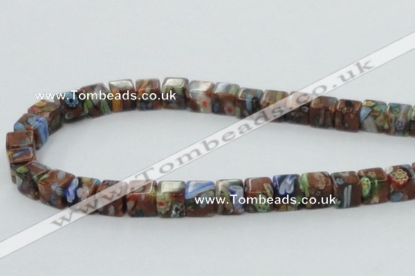 CLG549 16 inches 8*8mm cube goldstone & lampwork glass beads