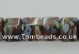 CLG550 16 inches 8*8mm cube goldstone & lampwork glass beads