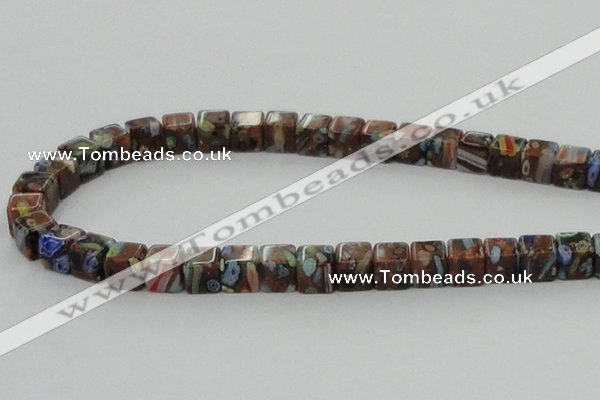 CLG550 16 inches 8*8mm cube goldstone & lampwork glass beads