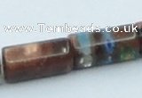 CLG551 16 inches 8*16mm faceted cylinder goldstone & lampwork beads