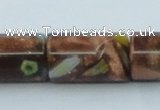 CLG552 16 inches 10*15mm faceted cylinder goldstone & lampwork beads