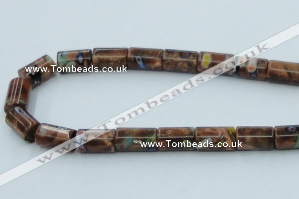 CLG552 16 inches 10*15mm faceted cylinder goldstone & lampwork beads