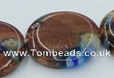 CLG555 16 inches 20mm flat round goldstone & lampwork glass beads