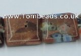 CLG556 16 inches 14*14mm square goldstone & lampwork glass beads