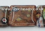 CLG557 16 inches 20*20mm square goldstone & lampwork glass beads