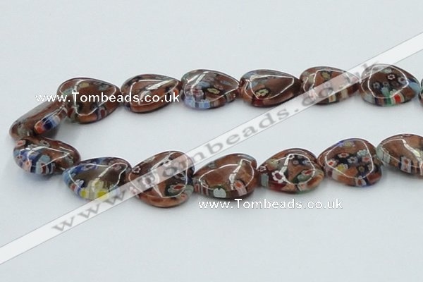 CLG559 16 inches 20*20mm heart goldstone & lampwork glass beads