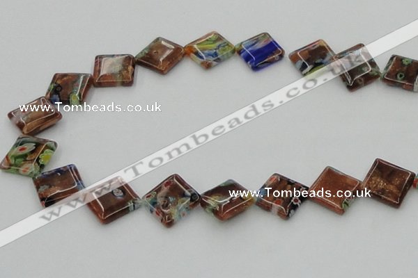 CLG560 16 inches 15*15mm diamond goldstone & lampwork glass beads