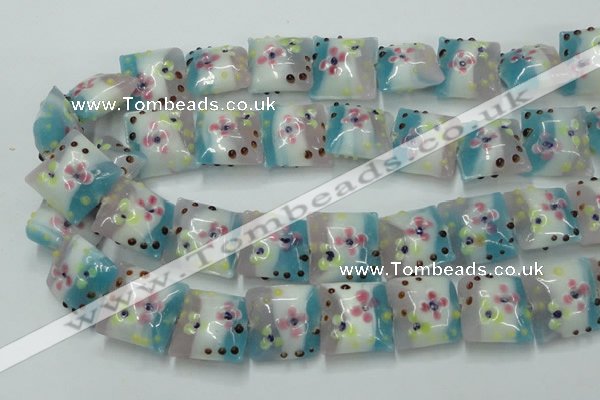 CLG809 15.5 inches 20*20mm square lampwork glass beads wholesale