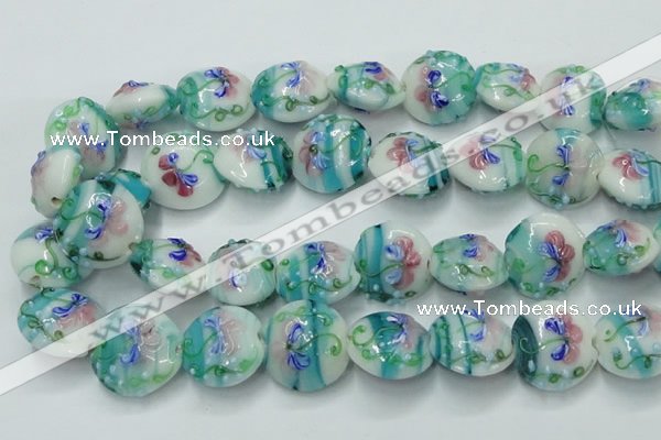 CLG819 15.5 inches 20mm flat round lampwork glass beads wholesale