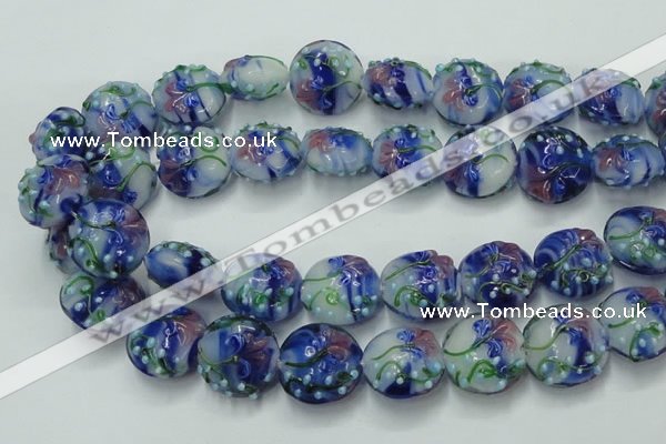 CLG822 15.5 inches 20mm flat round lampwork glass beads wholesale