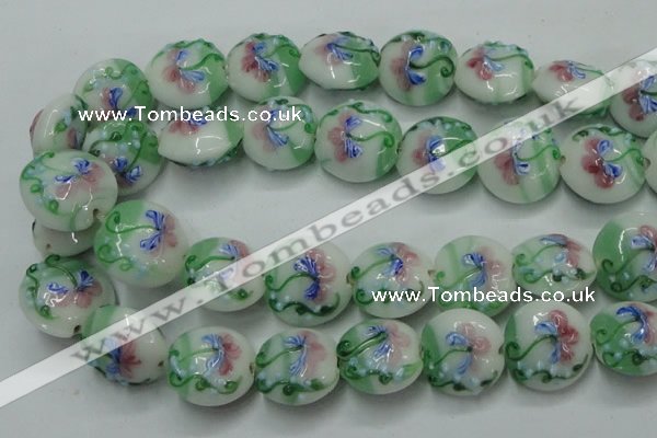 CLG823 15.5 inches 20mm flat round lampwork glass beads wholesale