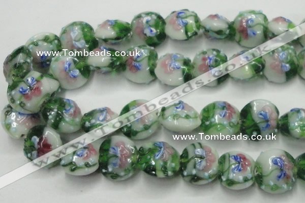 CLG825 15.5 inches 20mm flat round lampwork glass beads wholesale