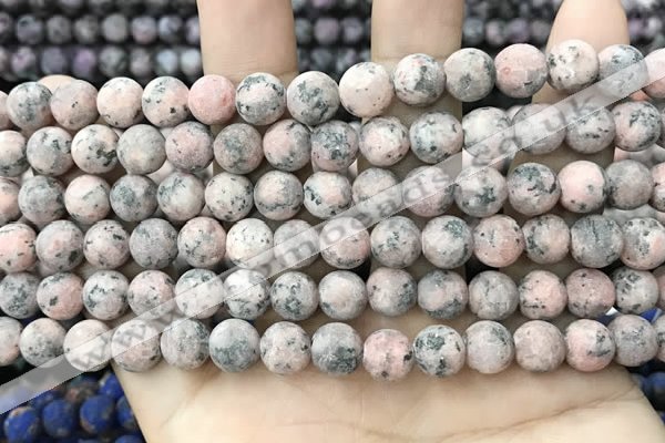 CLJ581 15 inches 8mm round matte sesame jasper beads