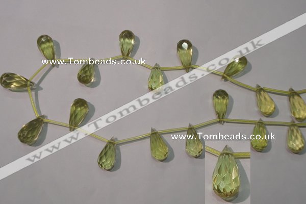 CLQ252 Top-drilled 10*20mm faceted teardrop natural lemon quartz beads