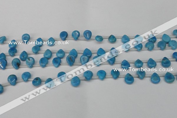 CLR448 Top drilled 8*10mm flat teardrop dyed larimar gemstone beads