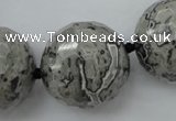 CLS09 15.5 inches 30mm faceted round large grey picture jasper beads