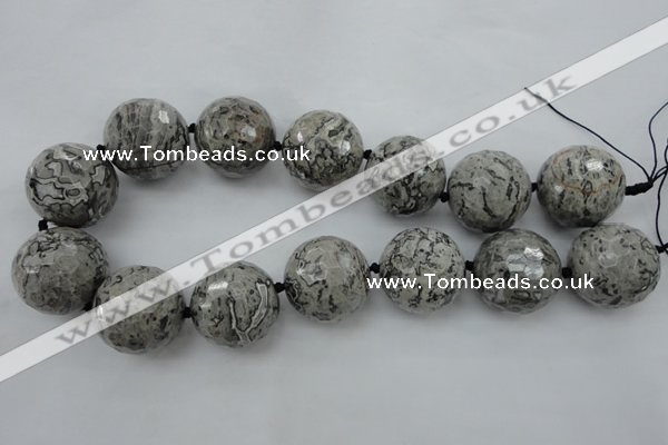 CLS09 15.5 inches 30mm faceted round large grey picture jasper beads