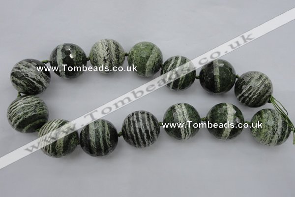 CLS11 15.5 inches 30mm faceted round large green silver line jasper beads