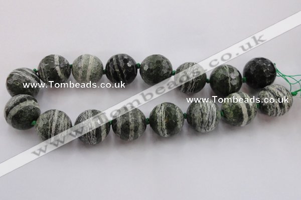 CLS112 15.5 inches 25mm faceted round large green silver line jasper beads