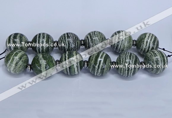 CLS254 7.5 inches 30mm round large green silver line jasper beads