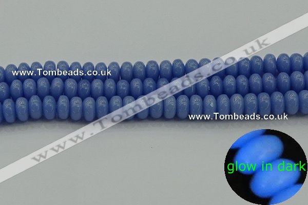 CLU127 15.5 inches 6*10mm rondelle blue luminous stone beads