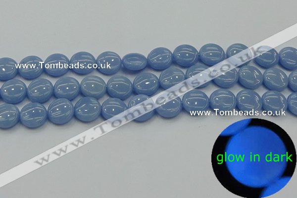 CLU132 15.5 inches 12mm flat round blue luminous stone beads