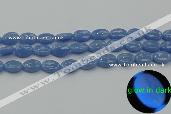 CLU141 15.5 inches 10*14mm oval blue luminous stone beads