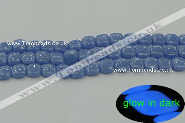 CLU151 15.5 inches 10*10mm square blue luminous stone beads