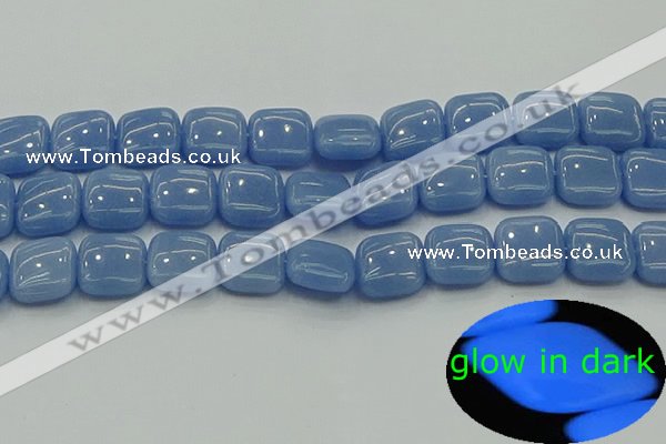 CLU153 15.5 inches 14*14mm square blue luminous stone beads