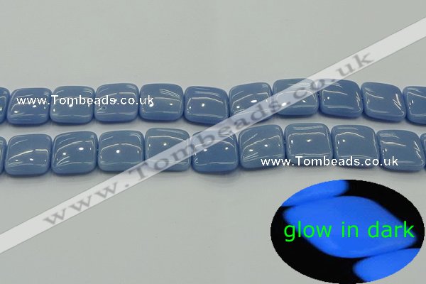 CLU154 15.5 inches 16*16mm square blue luminous stone beads