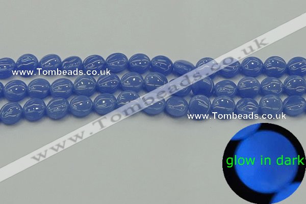 CLU171 15.5 inches 10mm flat round blue luminous stone beads