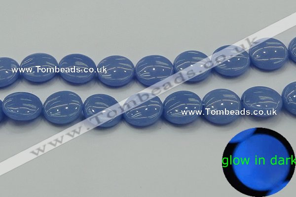 CLU176 15.5 inches 20mm flat round blue luminous stone beads