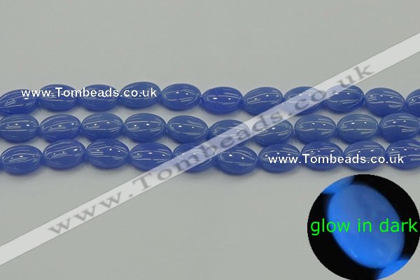 CLU181 15.5 inches 10*14mm oval blue luminous stone beads