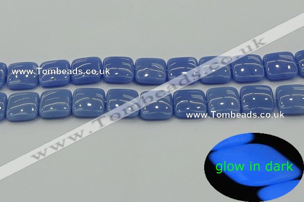 CLU194 15.5 inches 16*16mm square blue luminous stone beads