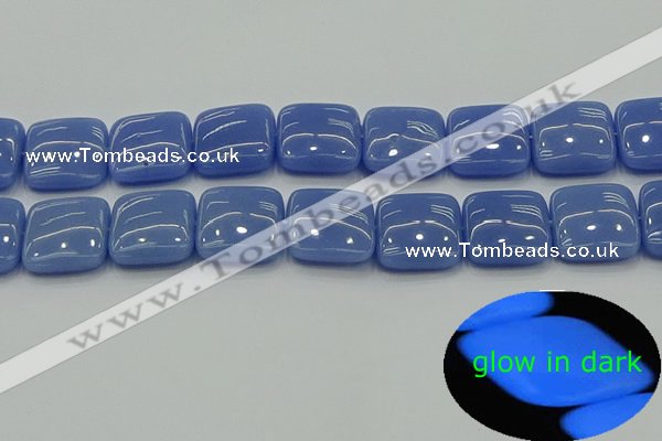 CLU196 15.5 inches 20*20mm square blue luminous stone beads