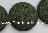 CLV405 15.5 inches 32mm flat round dyed lava beads wholesale