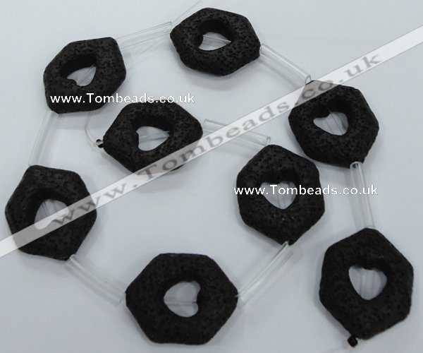 CLV44 15.5 inches 26*33mm hexagon black natural lava beads wholesale