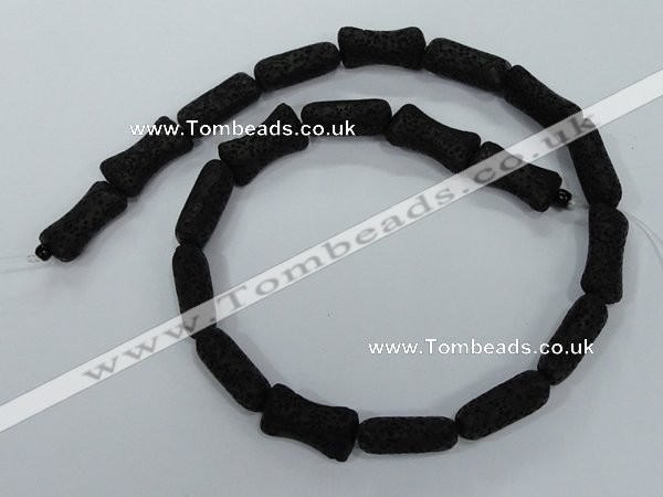 CLV45 15.5 inches 12*20mm pillow-shaped black natural lava beads