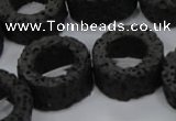 CLV46 15.5 inches 5*15mm donut shape black natural lava beads