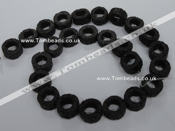 CLV46 15.5 inches 5*15mm donut shape black natural lava beads